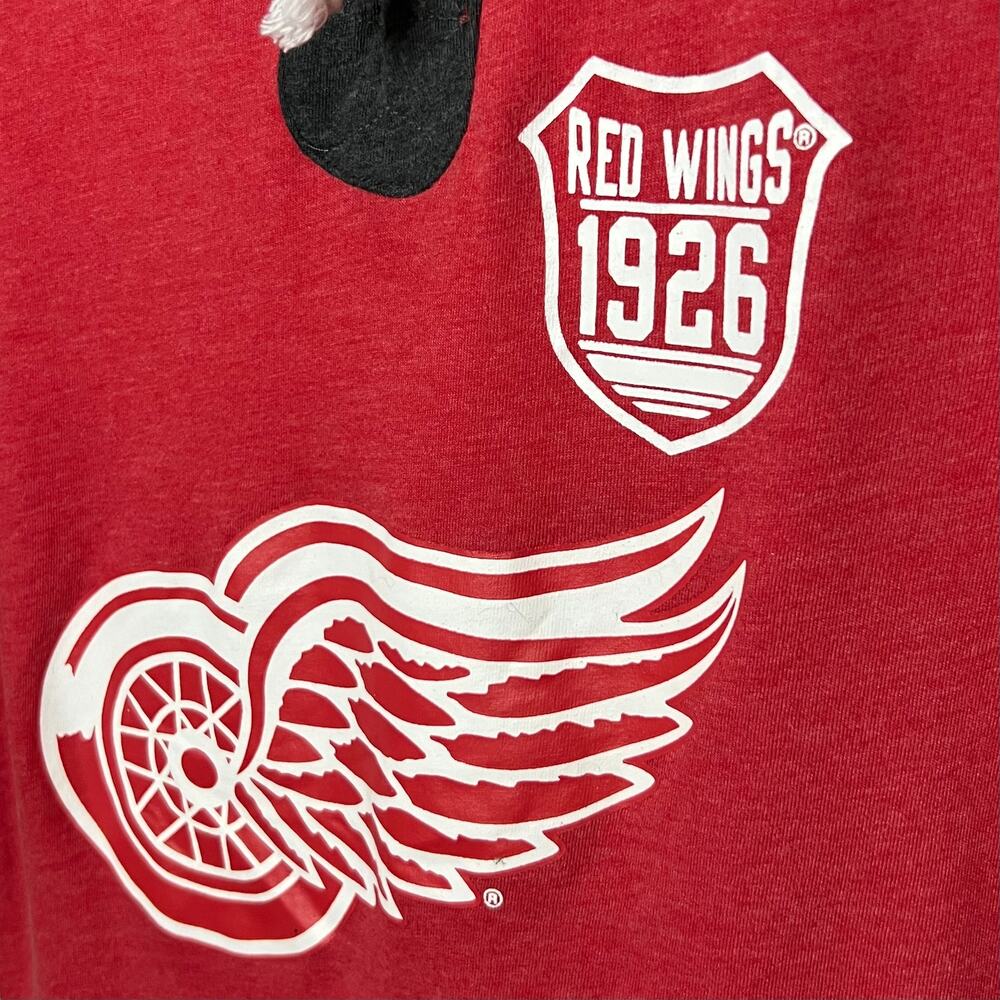 Detroit Red Wings NHL Red & Gray Raglan Sleeve Ringer Tee w/ Tie Neck Size Med - Picture 10 of 12